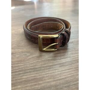 Vintage 1970s Men's Brown Leather Belt Braided Leather Detail Gold toned Buckle